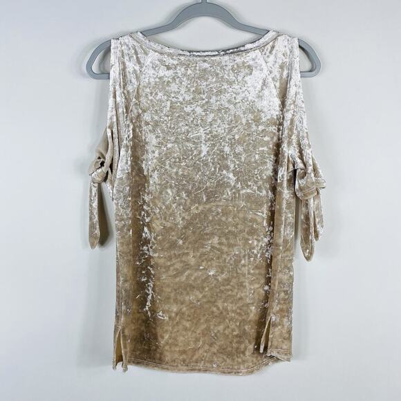 Sanctuary Size Small Crushed Velvet Cold Shoulder Top Cream Champagne - Picture 3 of 5